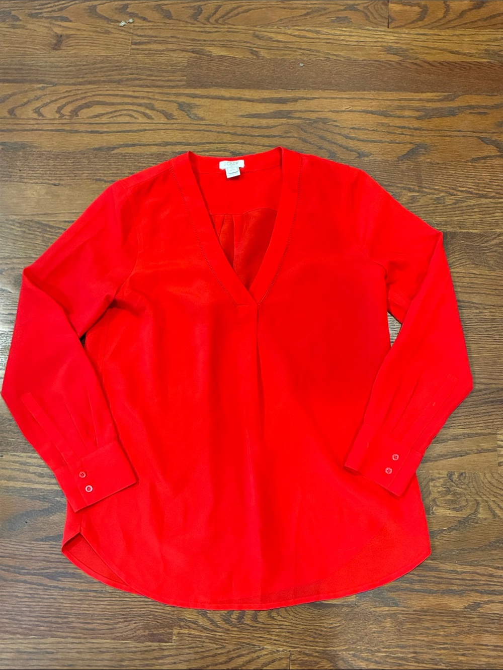 Women's Red V-Neck Long Sleeve Top j crew size XS petite